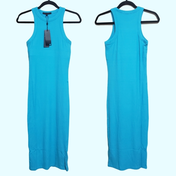 Greyson Orion Tank Dress Sleeveless Ribbed High Neck Medium Lagoon Blue NWT 💙 - Picture 1 of 6